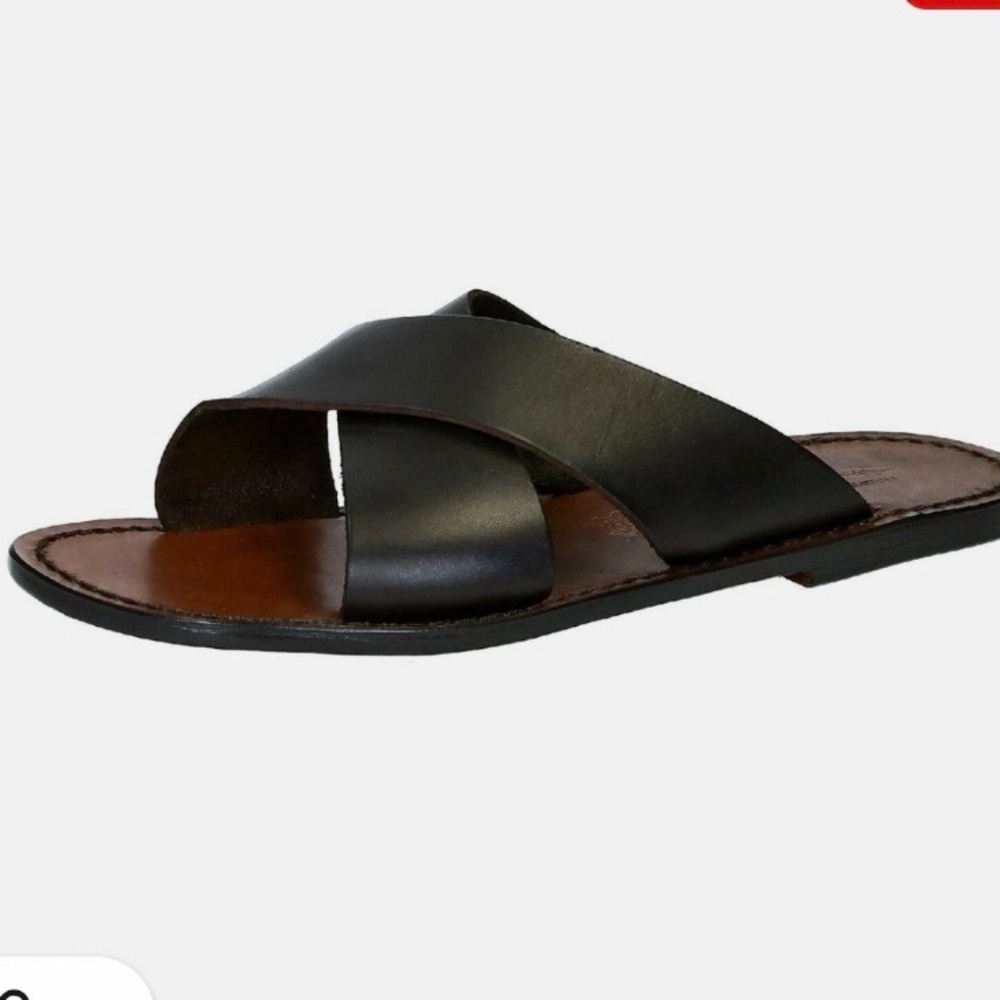 New Handmade Men's Leather Slide Sandals in Dark Brown Sz 43